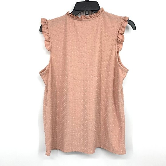 Adrianna Papell Top Pink Swiss Dot Sleeveless Ruffle Keyhole - Picture 6 of 8